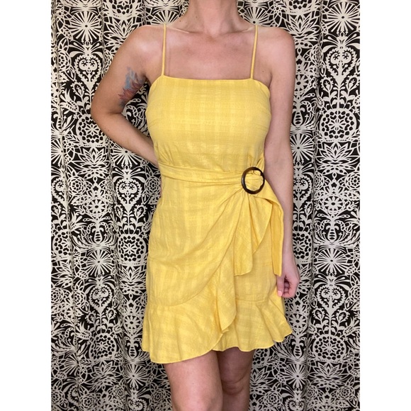 yellow dress with ruffles Women's Afternoon Like This Butter Yellow Floral Ruffle Tiered Cotton Midi Dress | Size: S